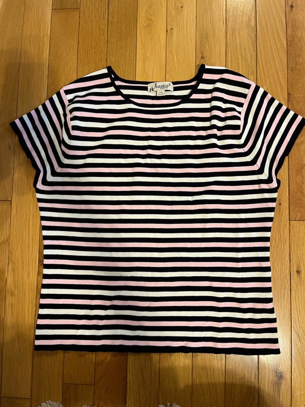 Vintage Jessica pink, black, and white striped t shirt